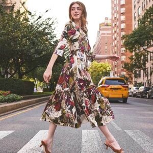 Cara Cara Blue Hill Dress, Size 4 in Garden Flora Turtledove